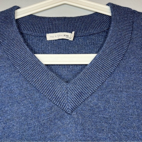 Rag & Bone Merino Wool Pullover knit Sweater V Neck Blue Sz XXS Thick Warm - Picture 4 of 14